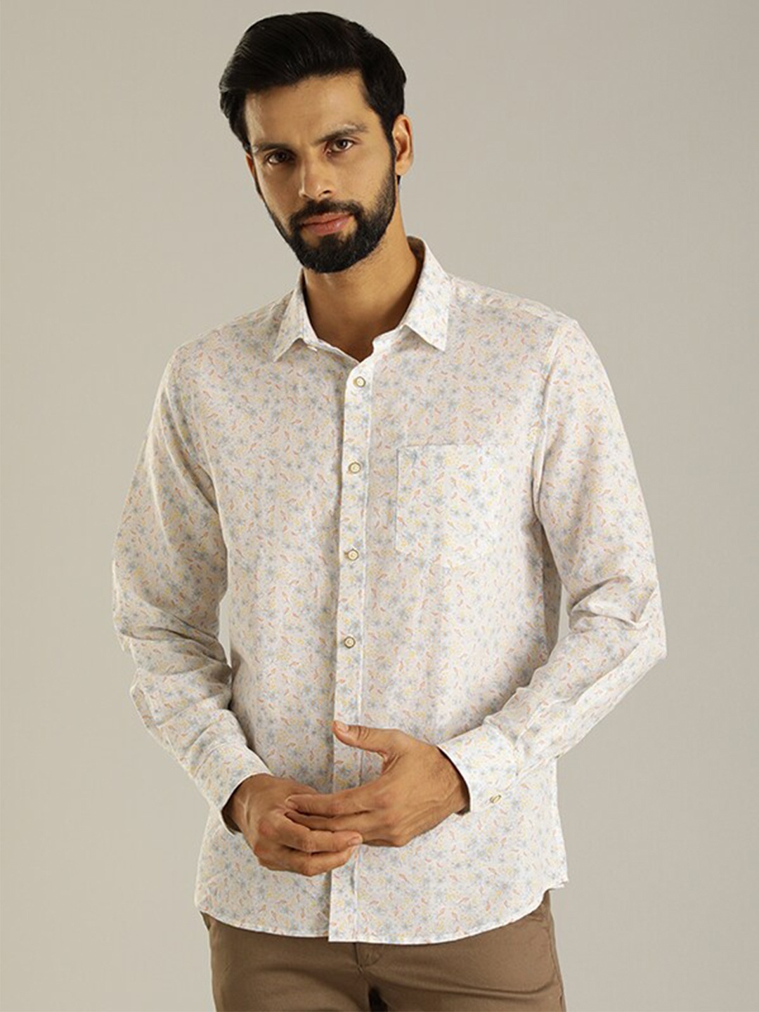 

Indian Terrain Slim Fit Floral Print Long Sleeves Casual Shirt, White