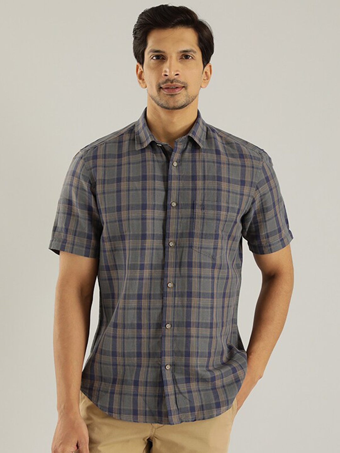 

Indian Terrain Checked Slim Fit Casual Shirt, Blue