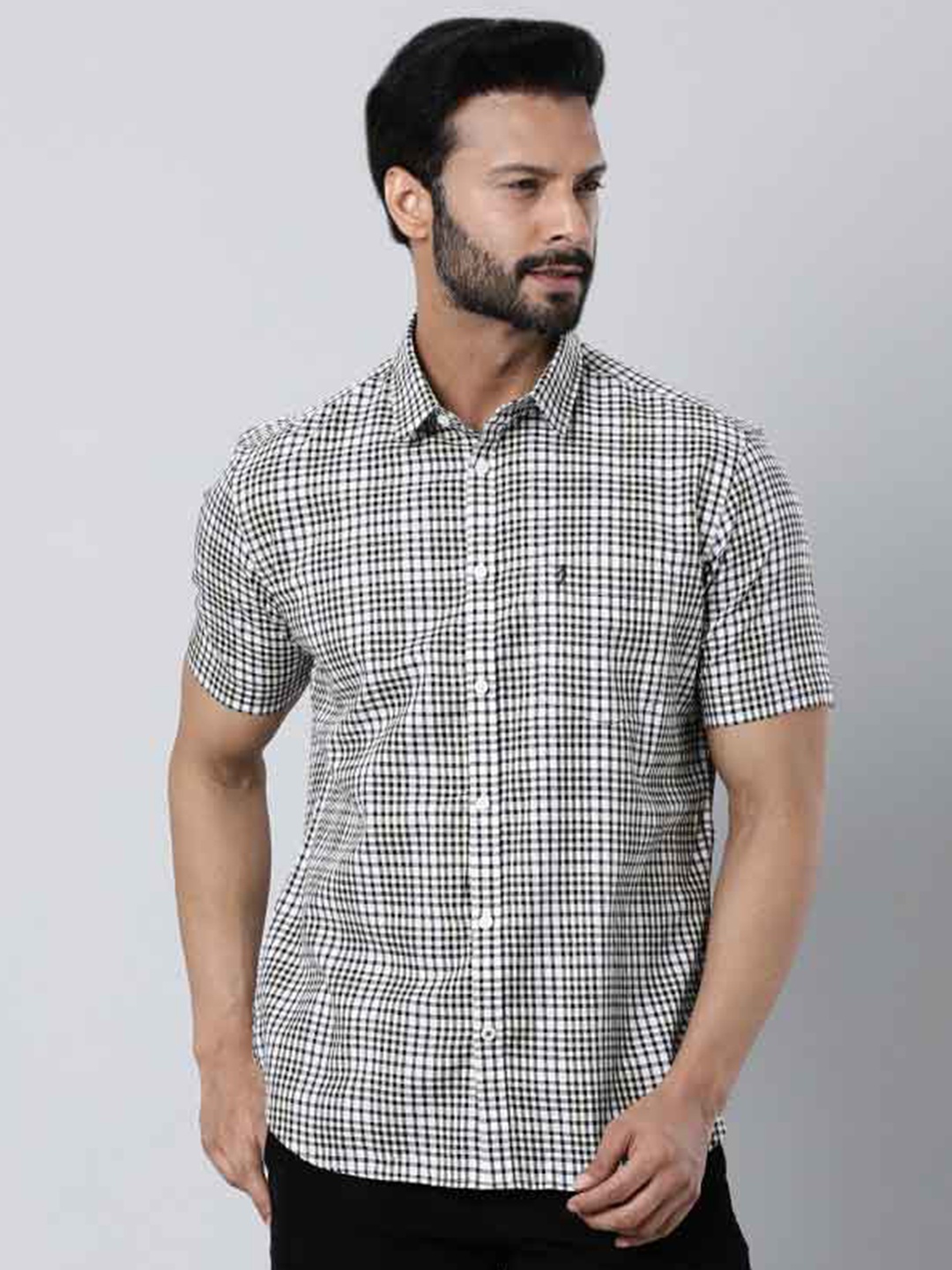 

Indian Terrain Checked Slim Fit Casual Shirt, Black