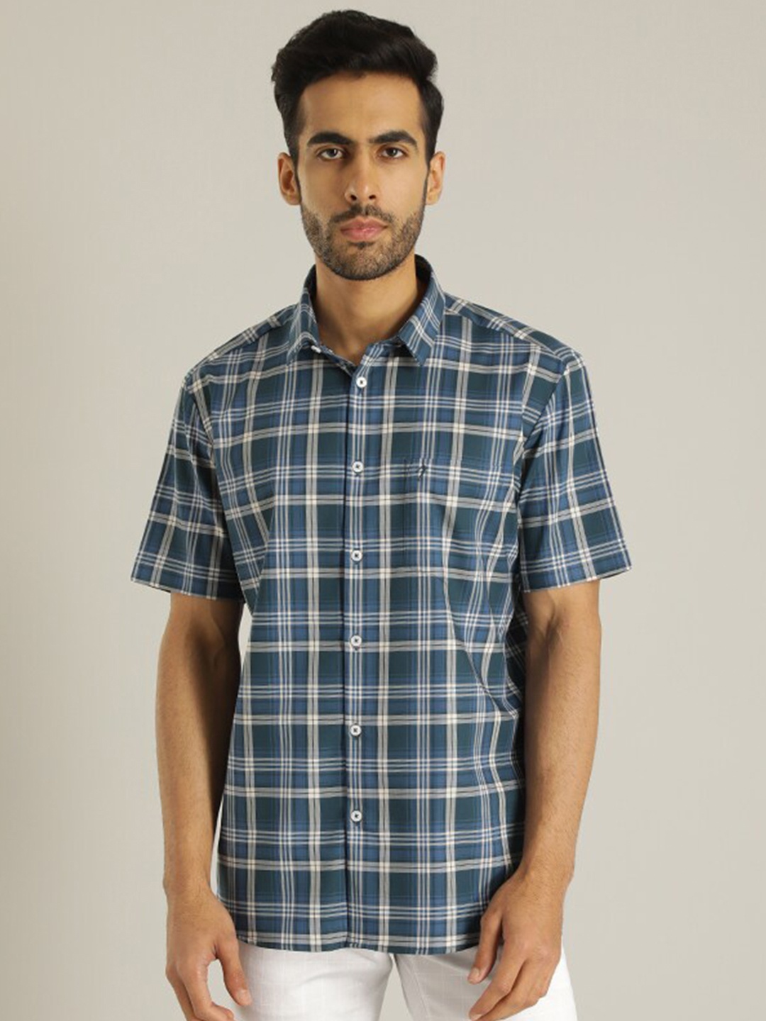 

Indian Terrain Checked Regular Fit Cotton Casual Shirt, Blue