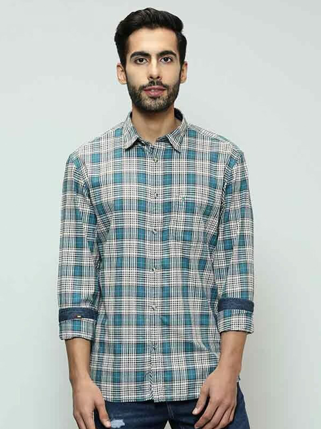 

Indian Terrain Tartan Checked Slim Fit Cotton Casual Shirt, Blue