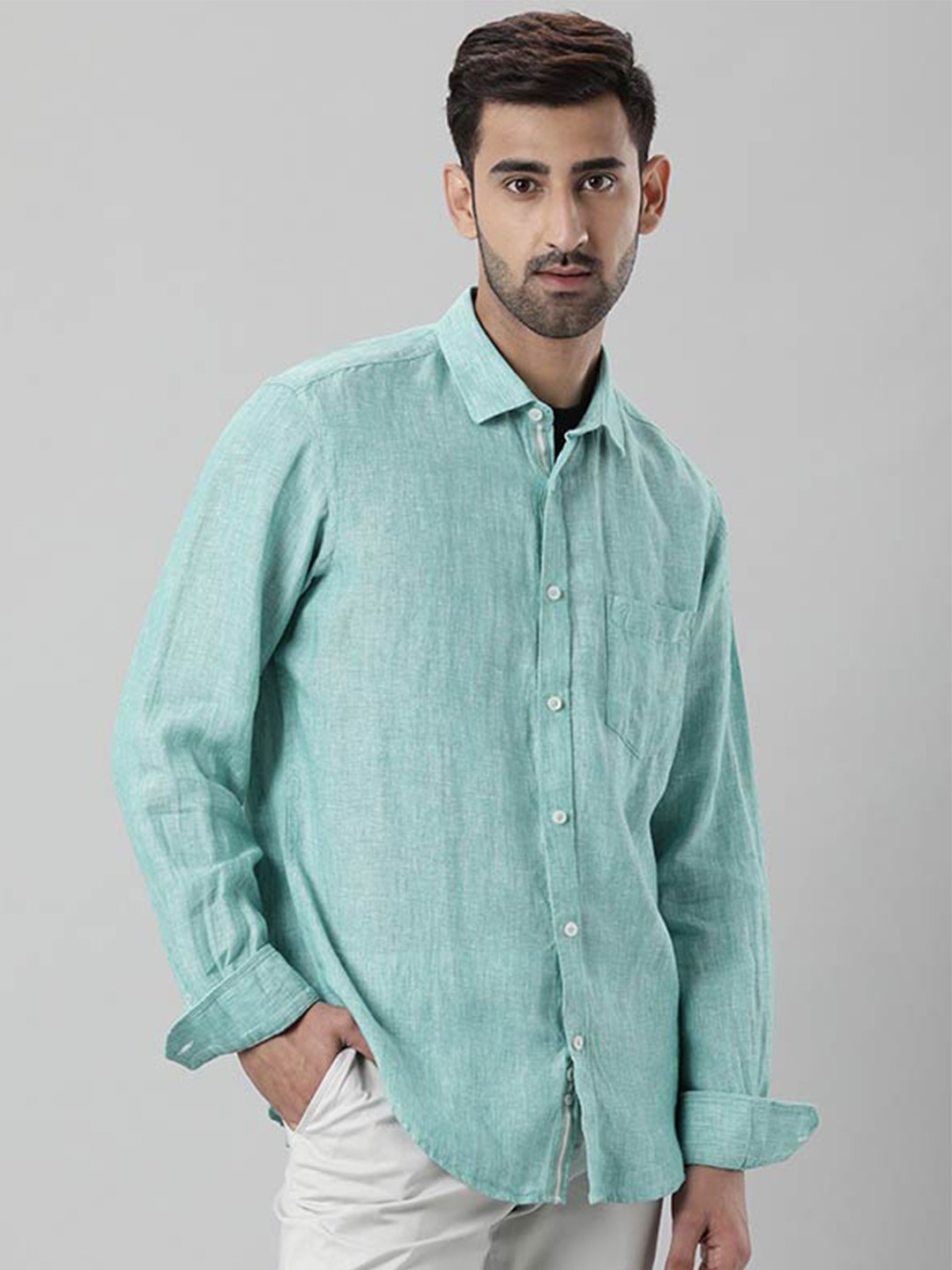 

Indian Terrain Regular Fit Linen Opaque Casual Shirt, Sea green