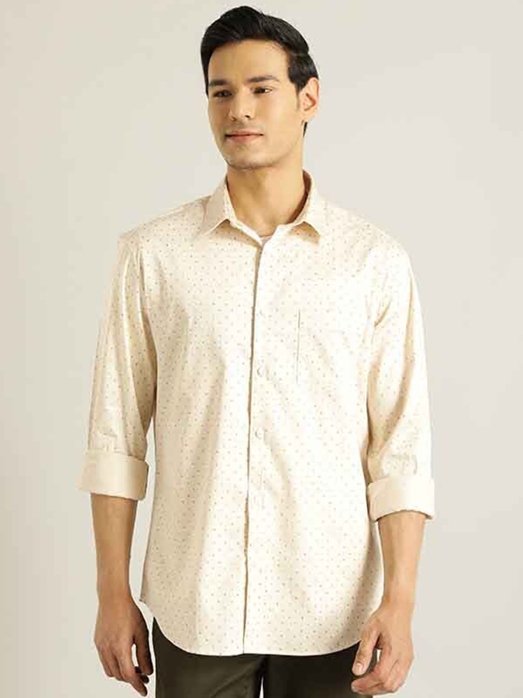 

Indian Terrain Micro Ditsy Printed Cotton Slim Fit Opaque Casual Shirt, Cream