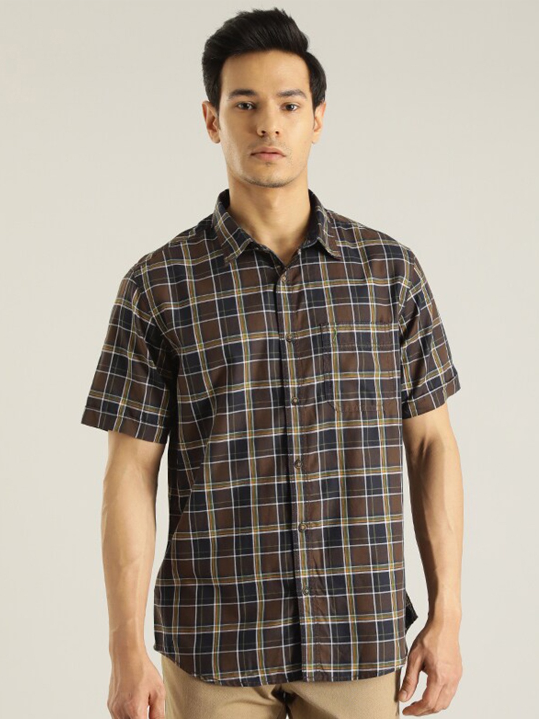 

Indian Terrain Slim Fit Tartan Checks Opaque Checked Casual Shirt, Brown
