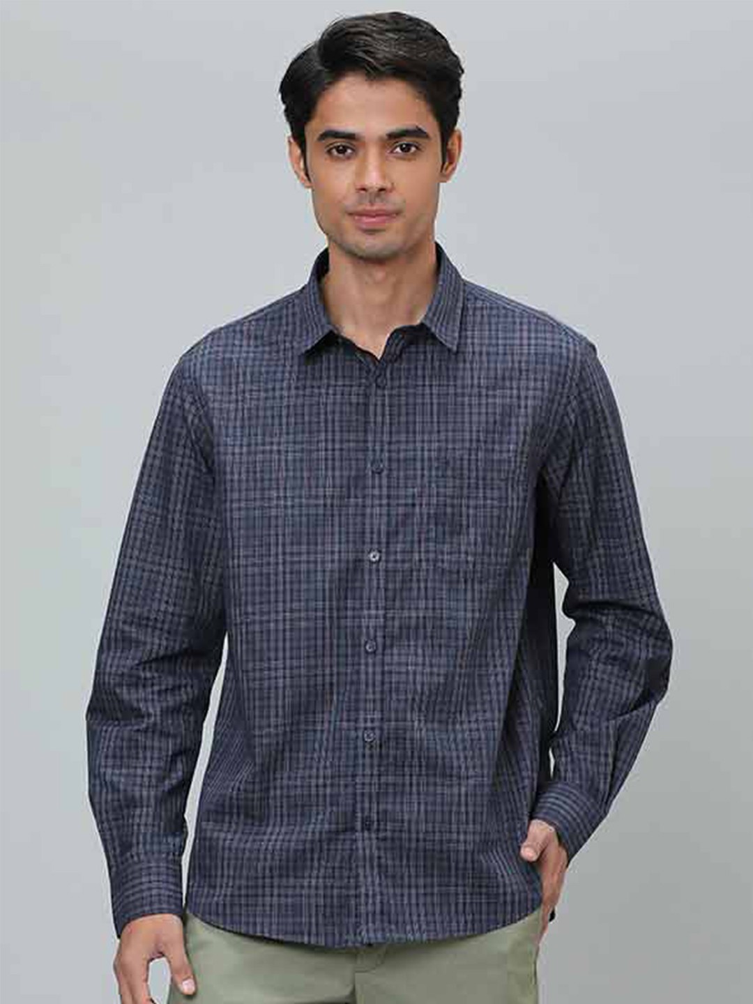 

Indian Terrain Cotton Slim Fit Tartan Checks Opaque Checked Casual Shirt, Navy blue