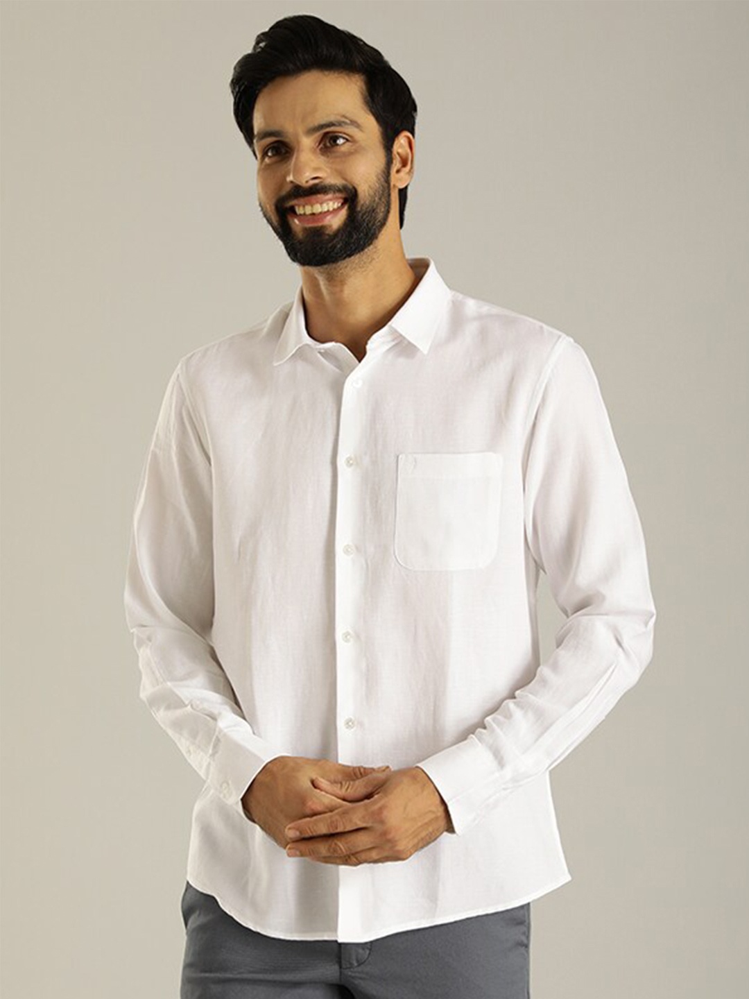 

Indian Terrain Linen Slim Fit Opaque Casual Shirt, White