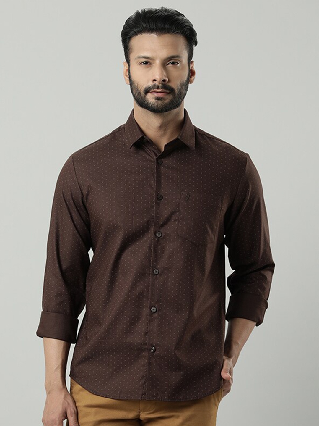 

Indian Terrain Cotton Slim Fit Opaque Printed Casual Shirt, Brown