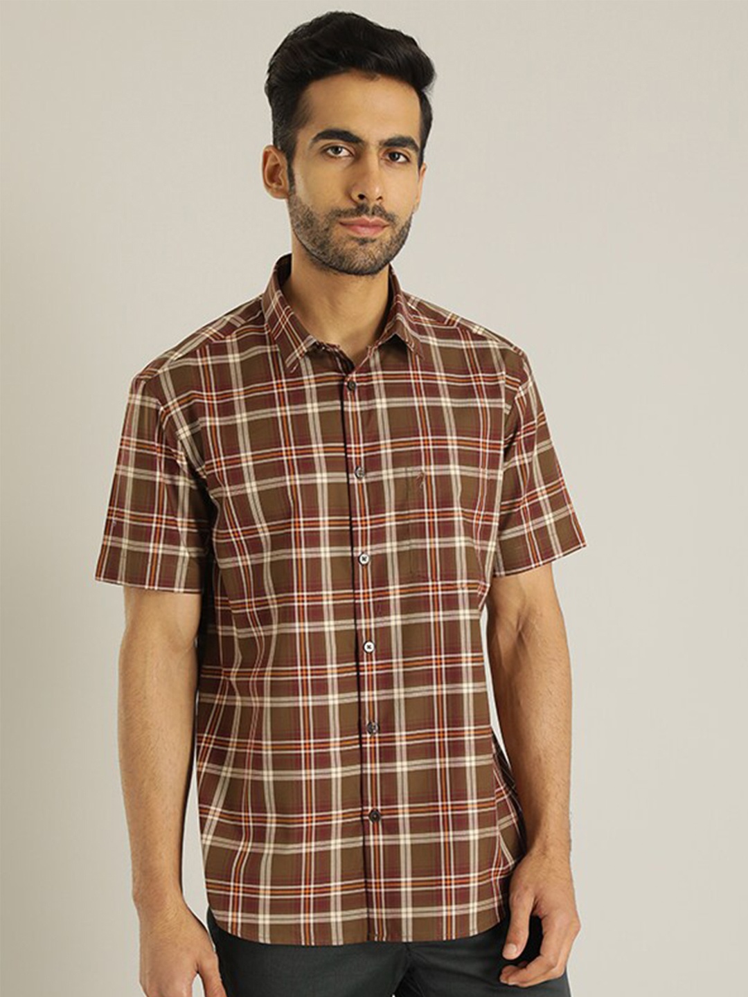 

Indian Terrain Spread Collar Slim Fit Cotton Casual Shirt, Maroon