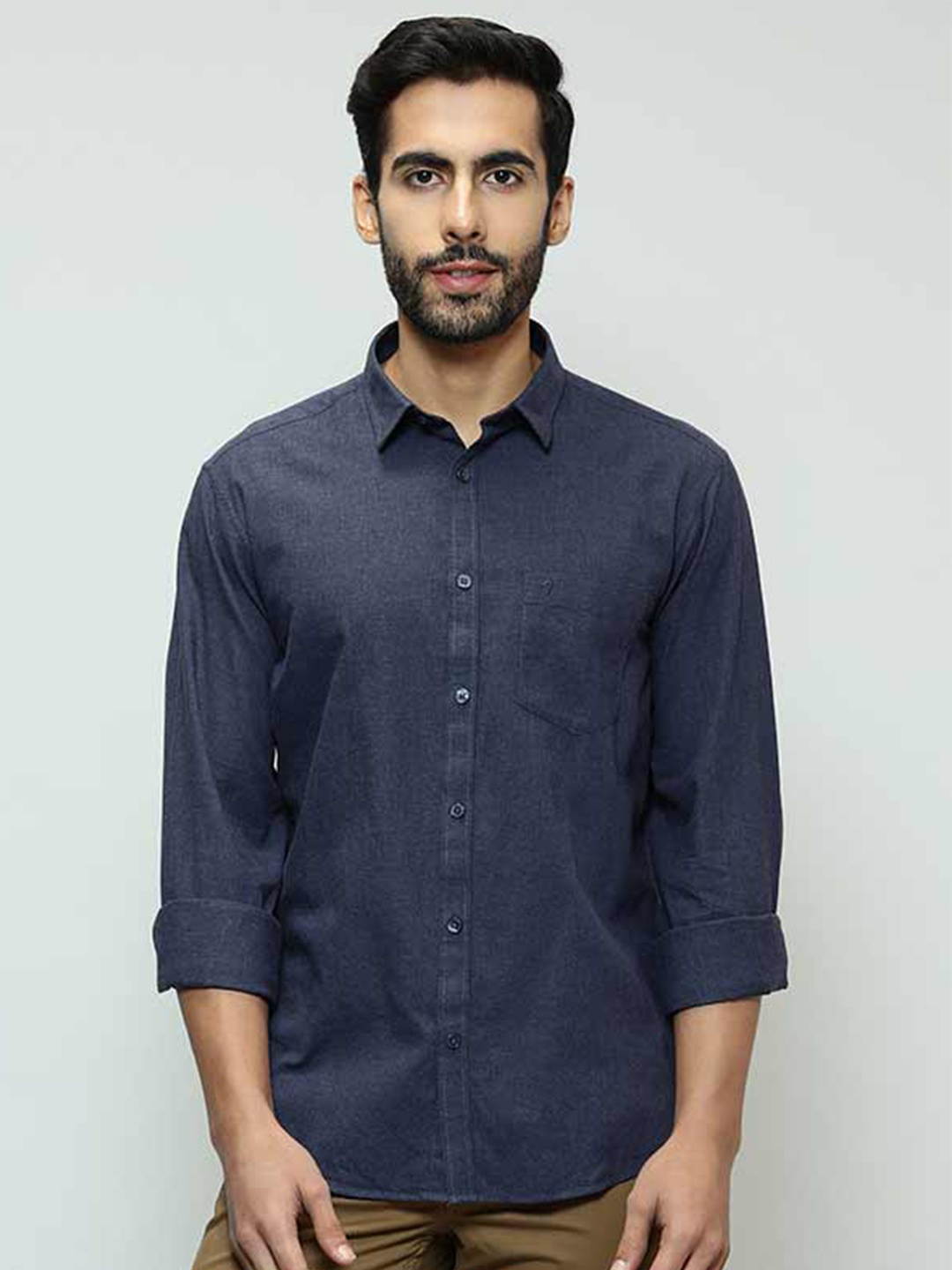 

Indian Terrain Spread Collar Slim Fit Cotton Casual Shirt, Navy blue
