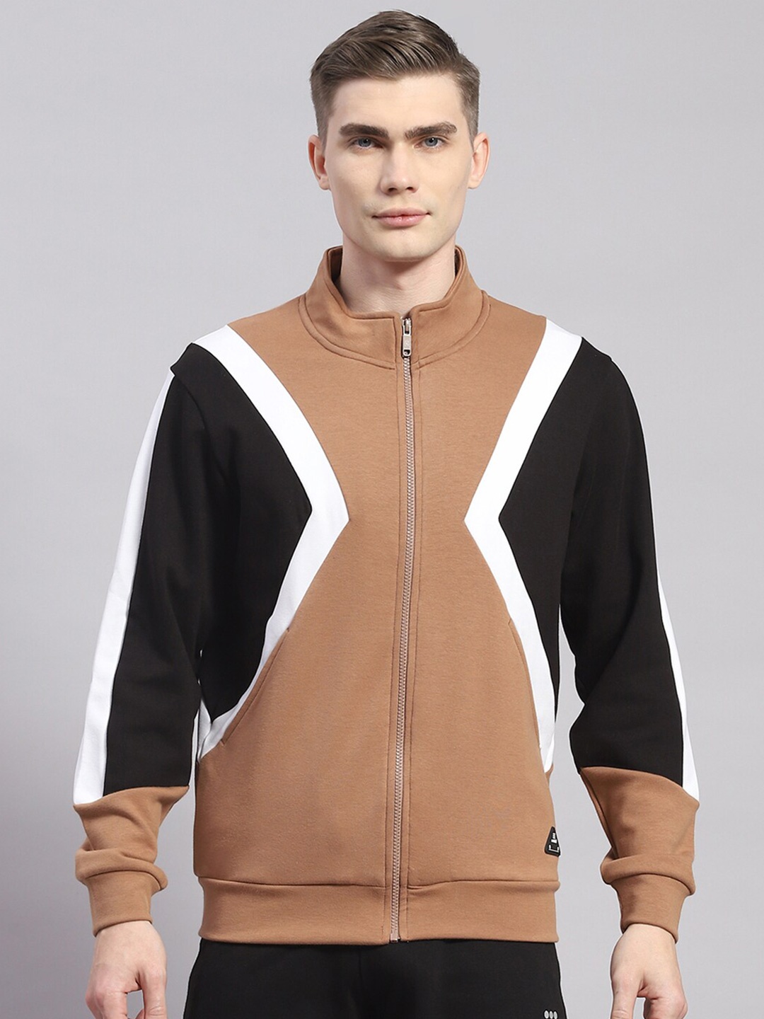 

rock.it Colourblocked Front-Open Sweatshirt, Camel brown