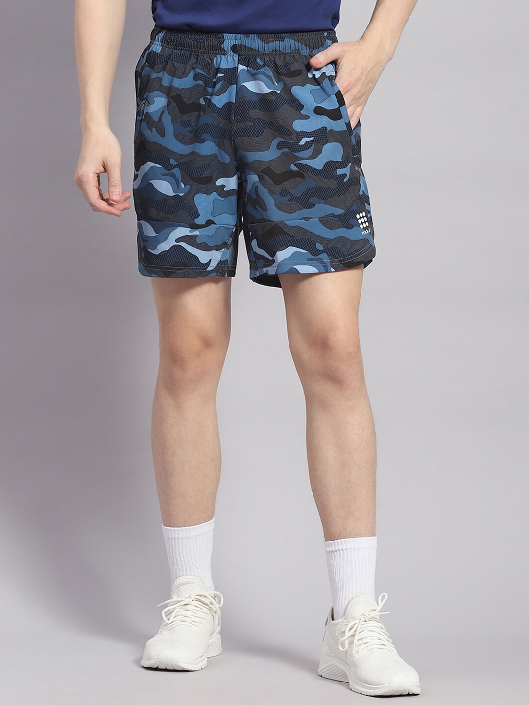 

rock.it Men Camouflage Printed Mid-Rise Sports Shorts, Blue