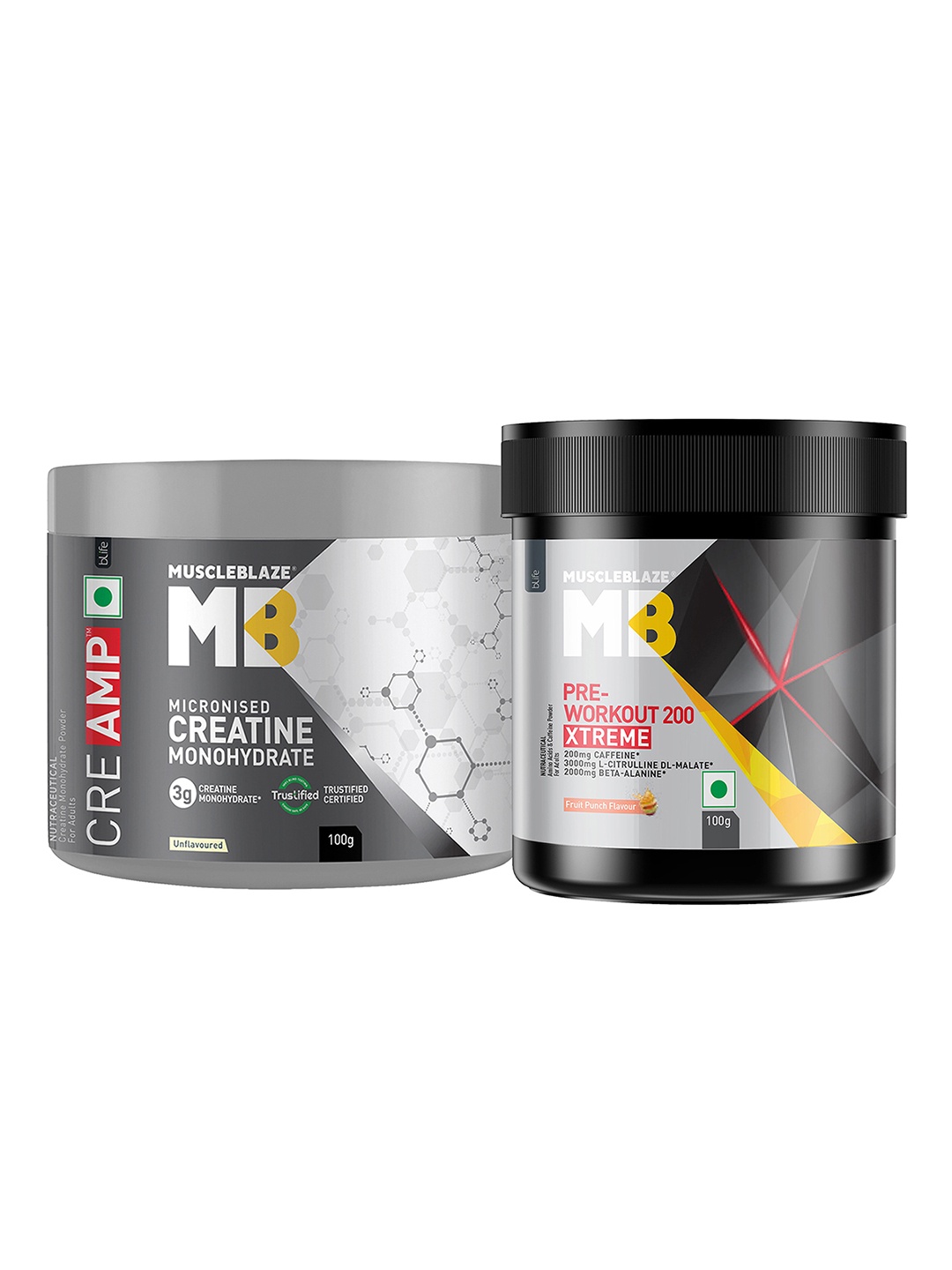 

MuscleBlaze Set Of 2 Pre Workout 200 Xtreme-100gms & Creatine Monohydrate-100gms, Pink