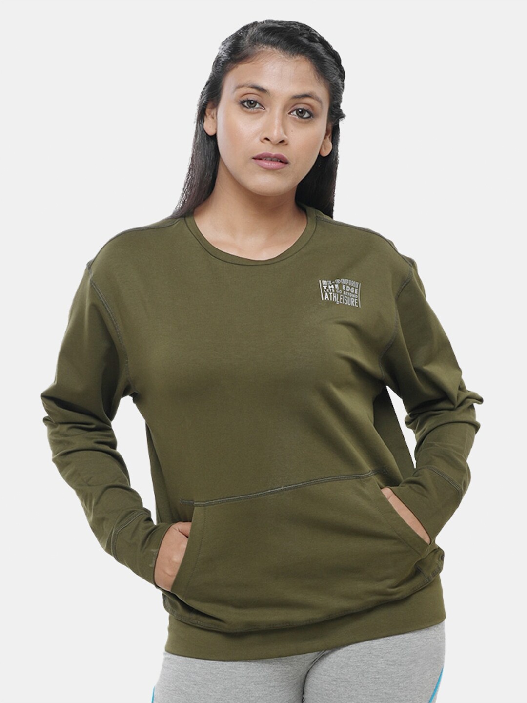 

Lovable Sport Round Neck Long Sleeves Pullover Sweatshirt, Olive