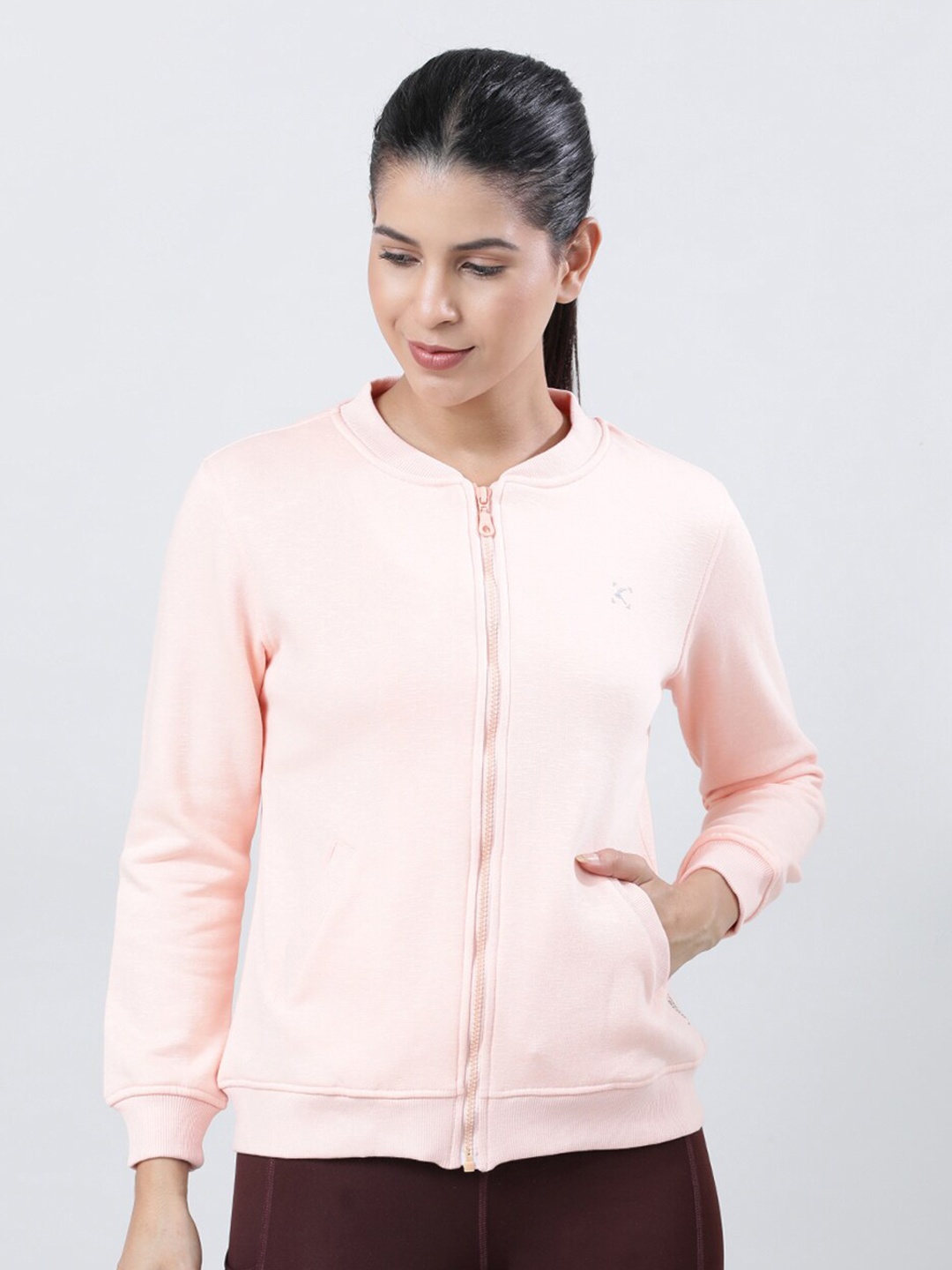 

Lovable Sport Mandarin Collar Fleece Front-Open Sweatshirt, Pink