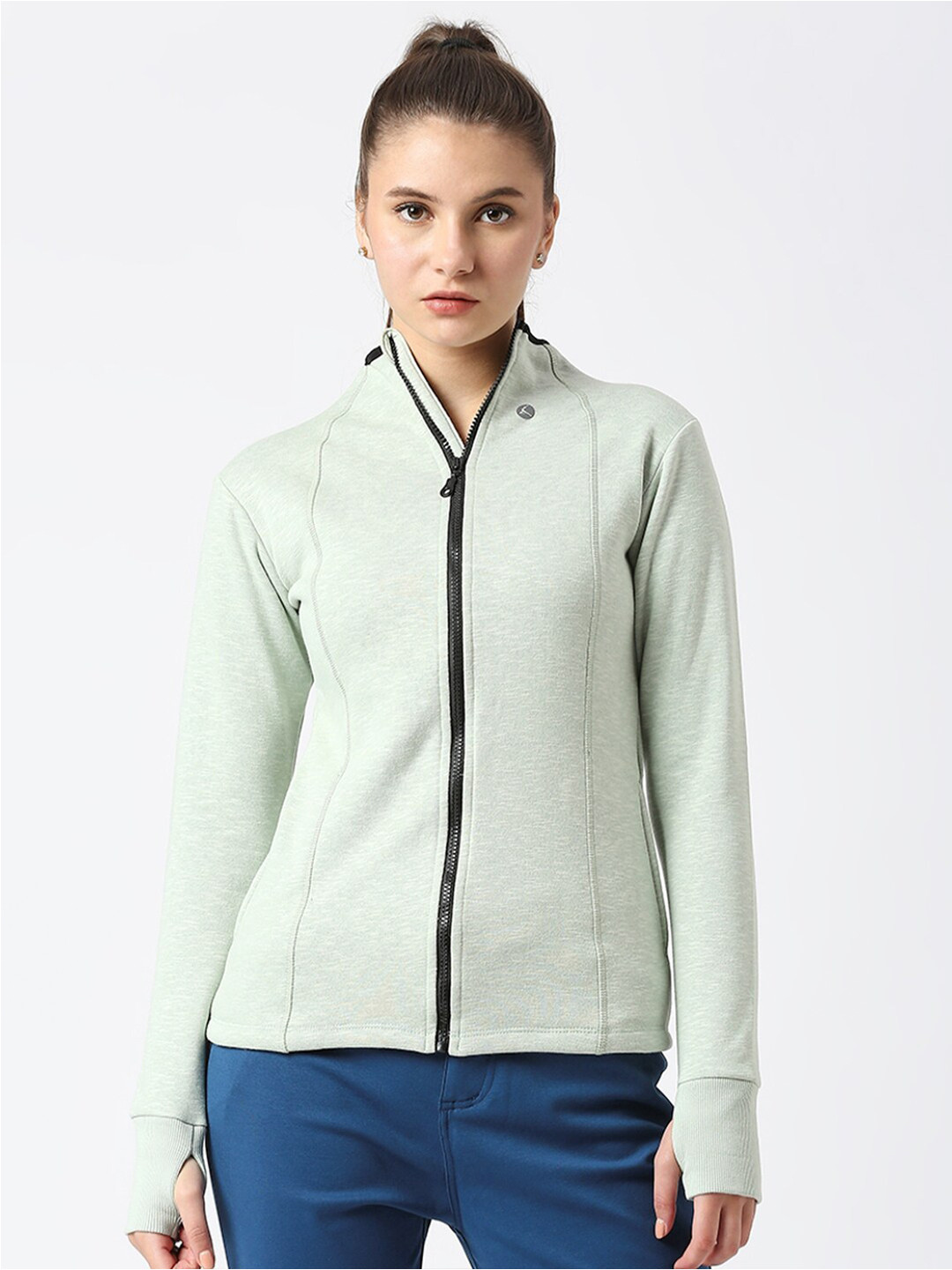 

Lovable Sport Self Design Mock Collar Sporty Jacket, Green