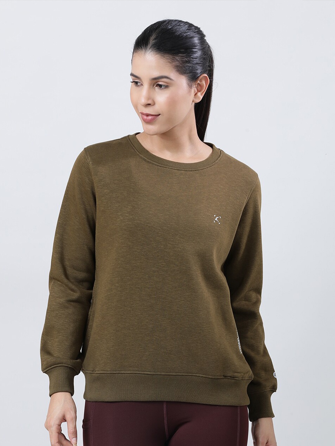 

Lovable Sport Round Neck Long Sleeves Pullover Sweatshirt, Olive