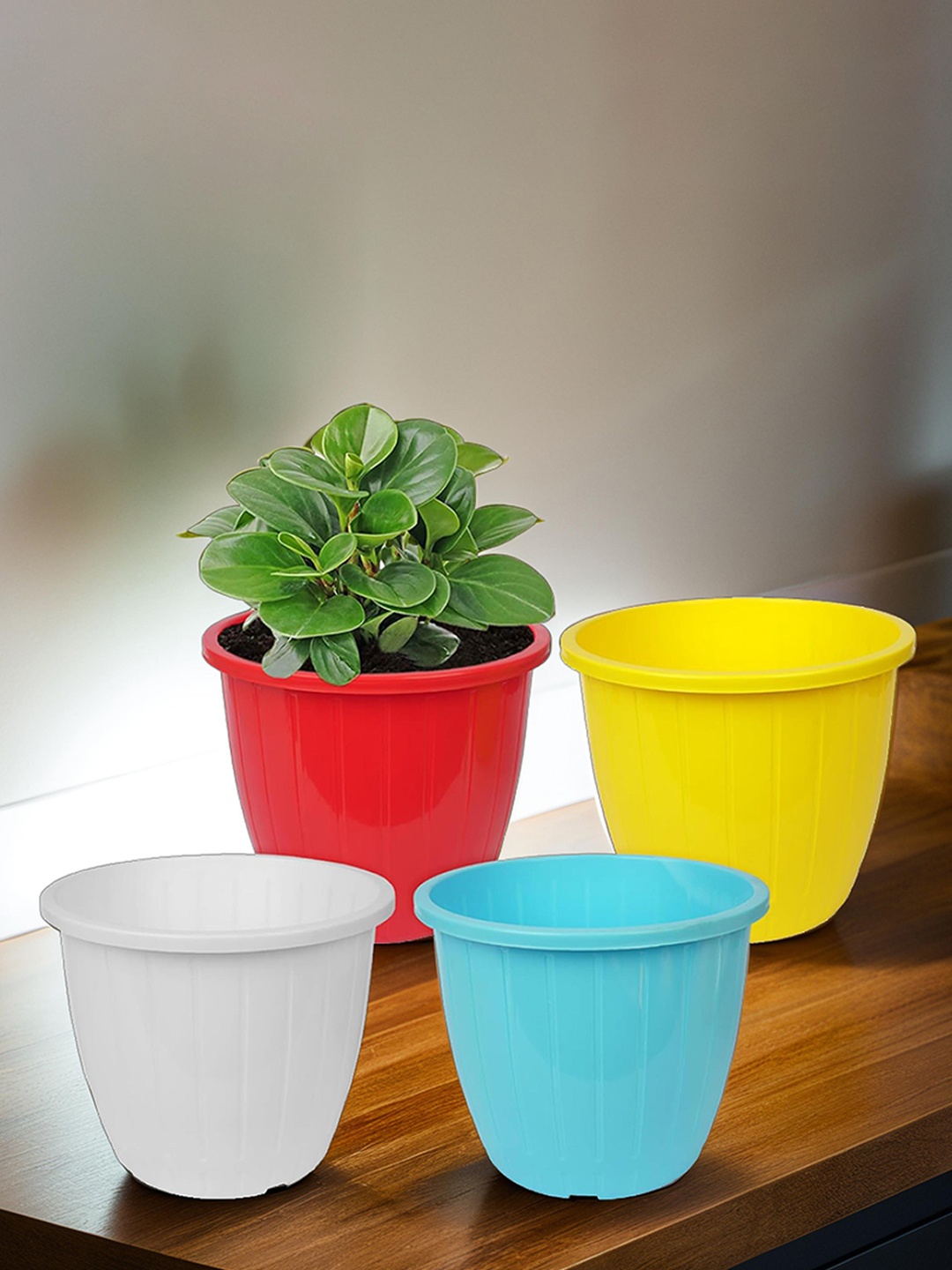 

Kuber Industries Red & Yellow 4 Pieces Balcony Textured Planters