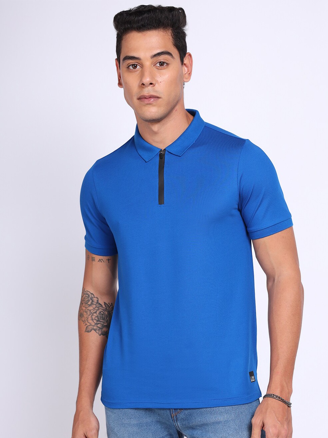 

Lee Printed Polo Collar Zip Open Slim Fit T Shirt, Blue