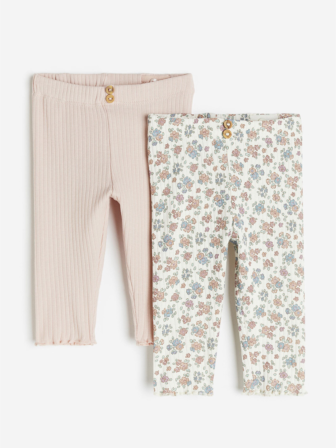 

H&M Girls 2-Pack Ribbed Leggings, White