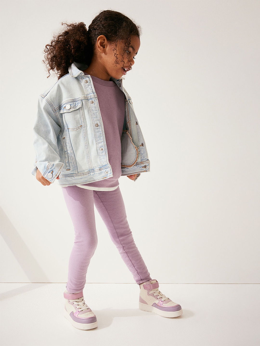 

H&M Girls Brushed-Inside Leggings, Purple