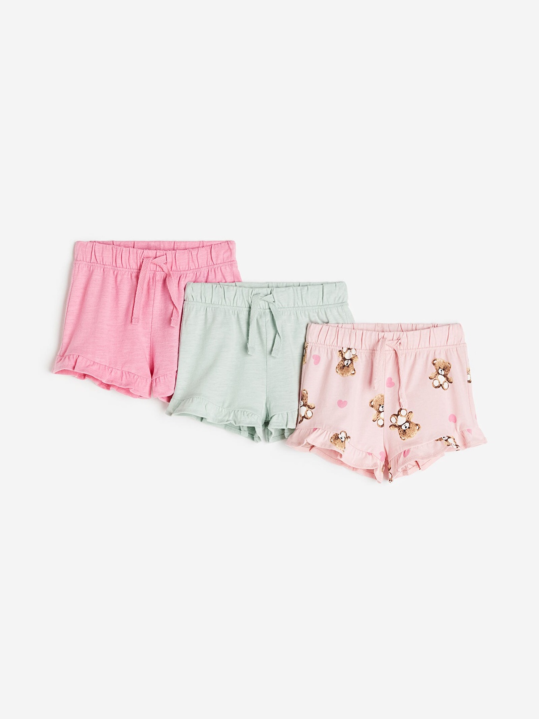 

H&M Girls 3-Pack Flounce-Trimmed Shorts, Pink