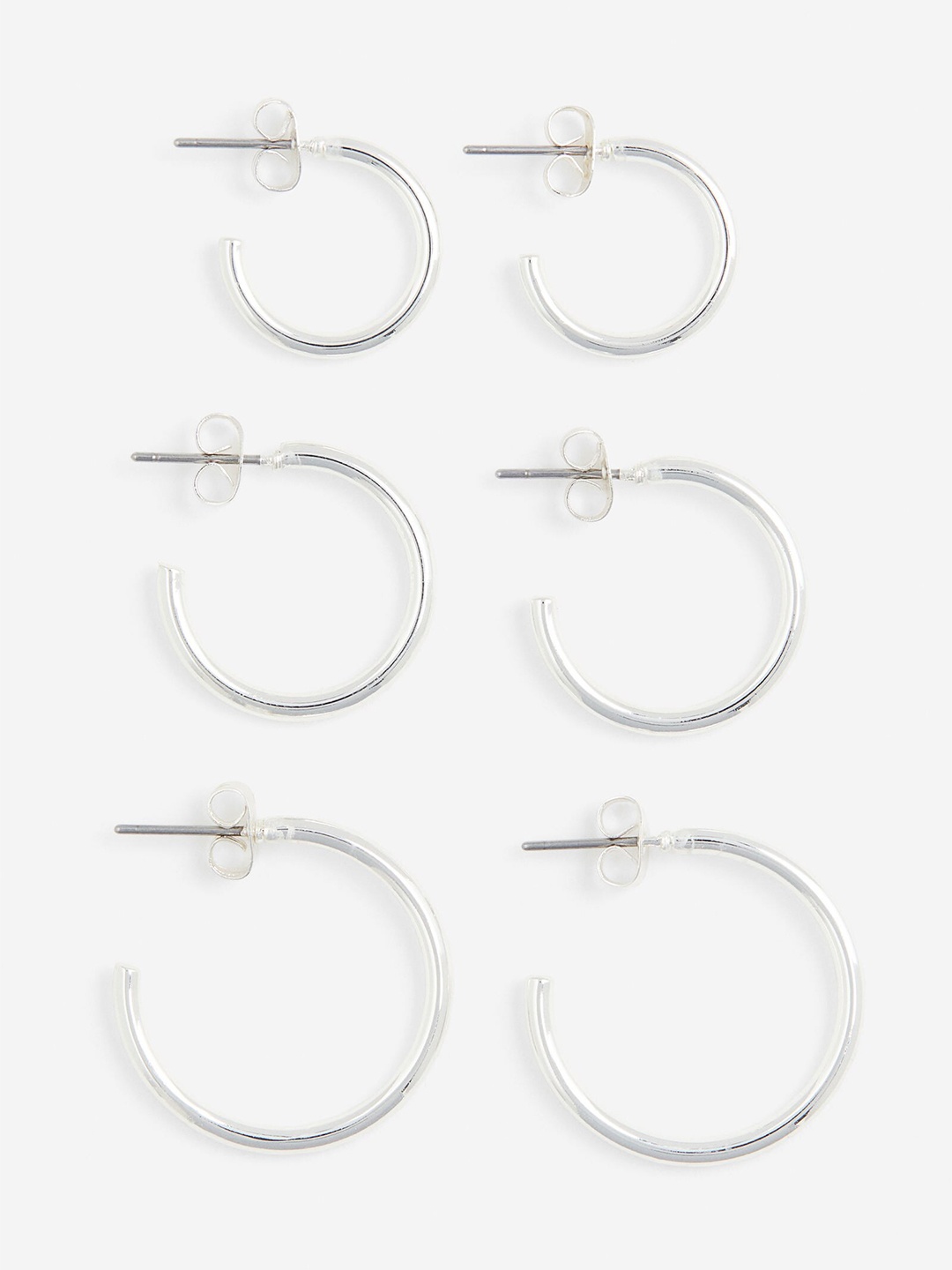 

H&M 3 Pairs Hoop Earrings, Silver