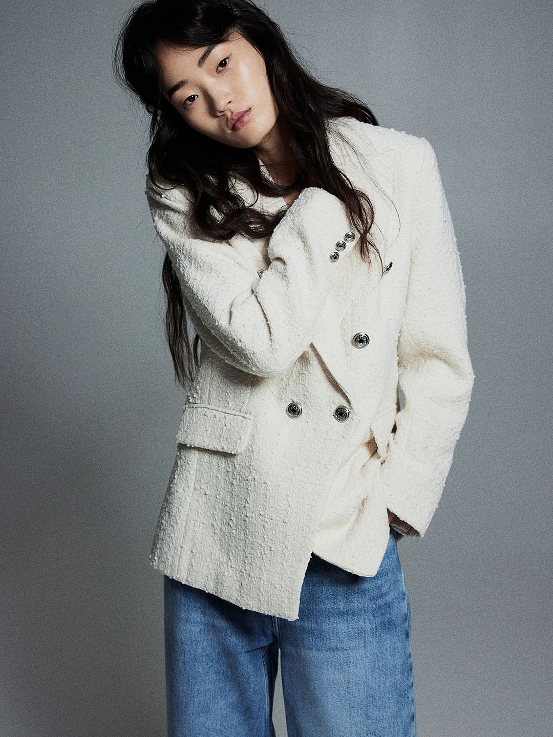 

H&M Textured-Weave Blazer, White