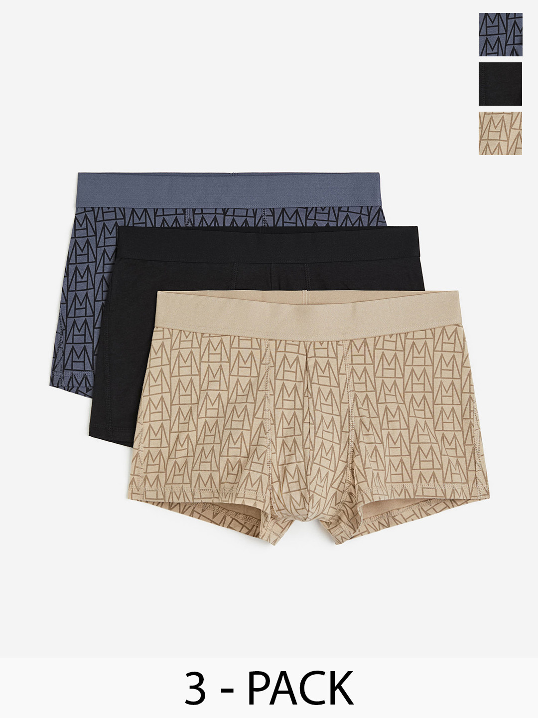 

H&M Men 3-Pack Xtra Life Short Trunks, Beige