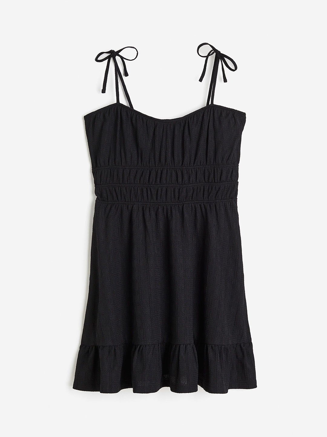 

H&M Women Smocked-Waist Textured Dress, Black