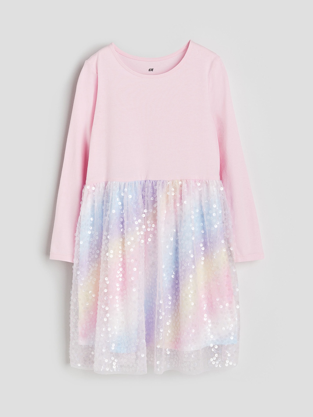 

H&M Girls Sequin-Skirt Jersey Dress, Pink