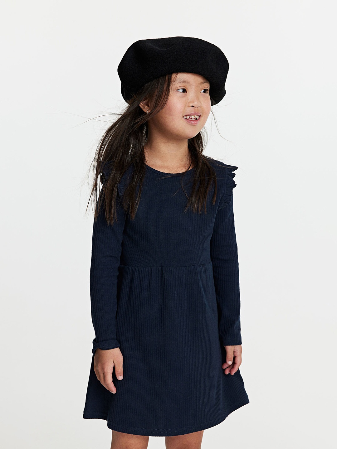 

H&M Girls Ribbed Jersey Dress, Blue