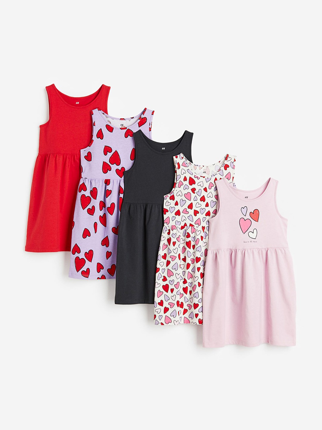 

H&M Girls 5-Pack Cotton Jersey Dresses, Purple