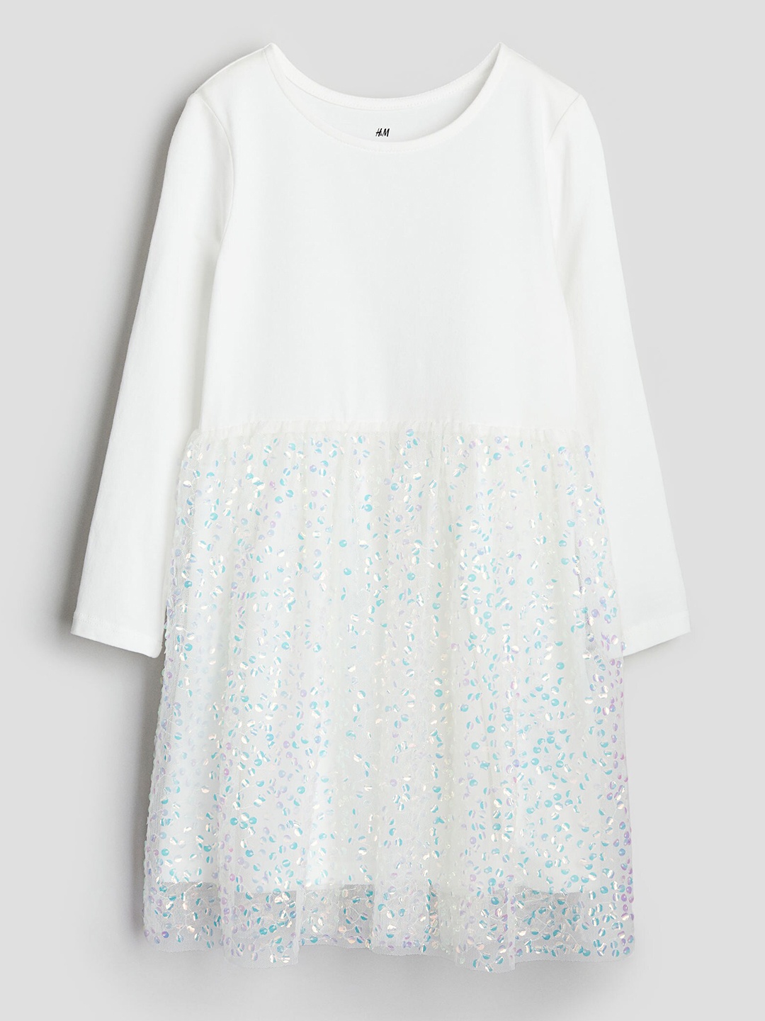 

H&M Girls Sequin-Skirt Jersey Dress, White