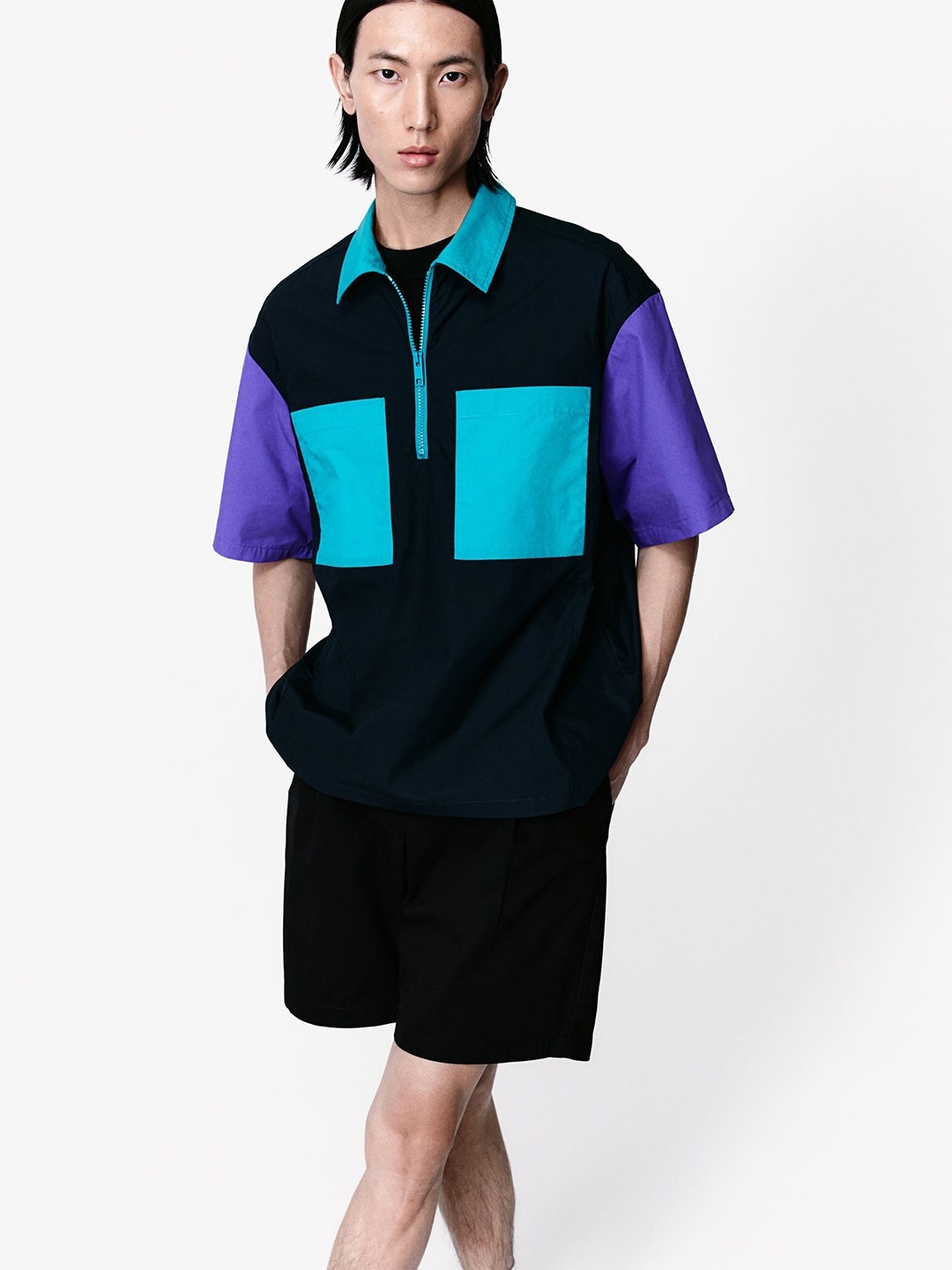 

H&M Cotton Loose Fit Polo Shirt, Blue