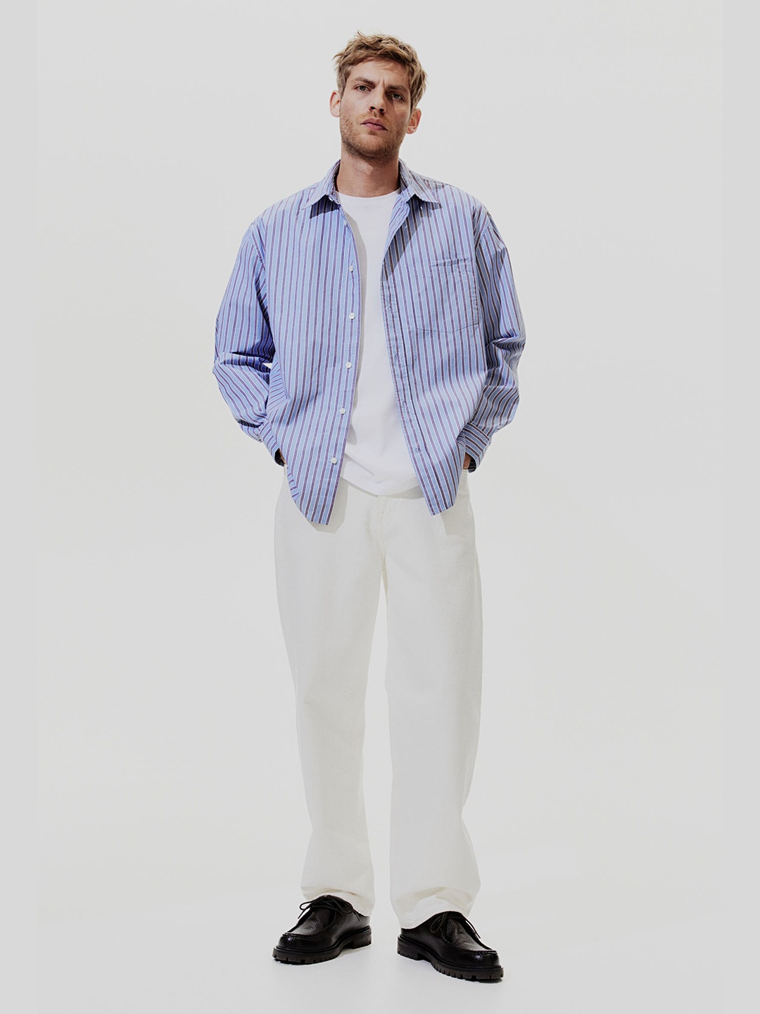 

H&M Loose Fit Poplin Shirt, Blue