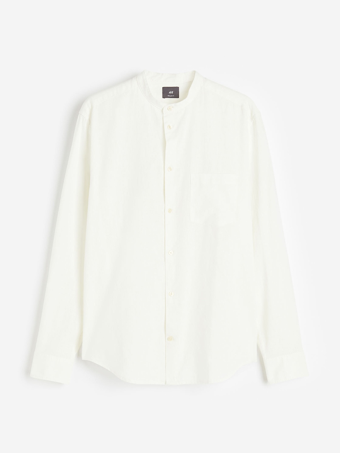 

H&M Men Regular Fit Linen-Blend Grandad Shirt, White