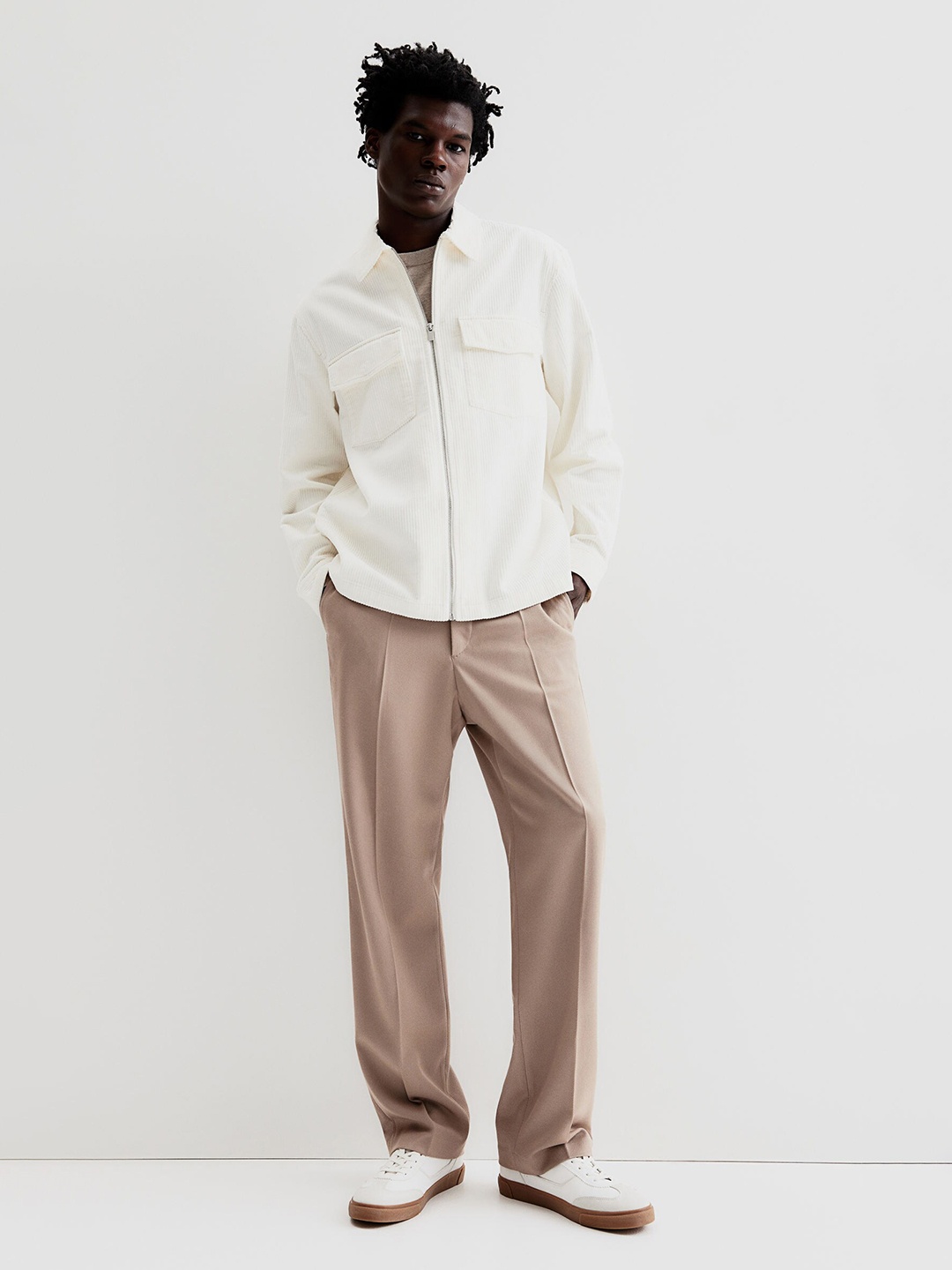

H&M Cotton Regular Fit Corduroy Overshirt, White