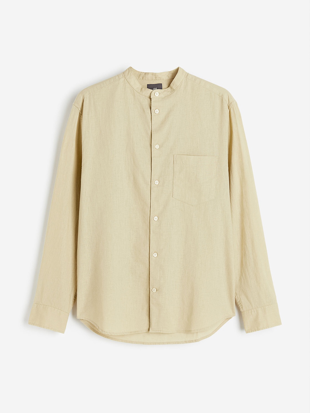 

H&M Men Regular Fit Linen-Blend Grandad Shirt, Beige