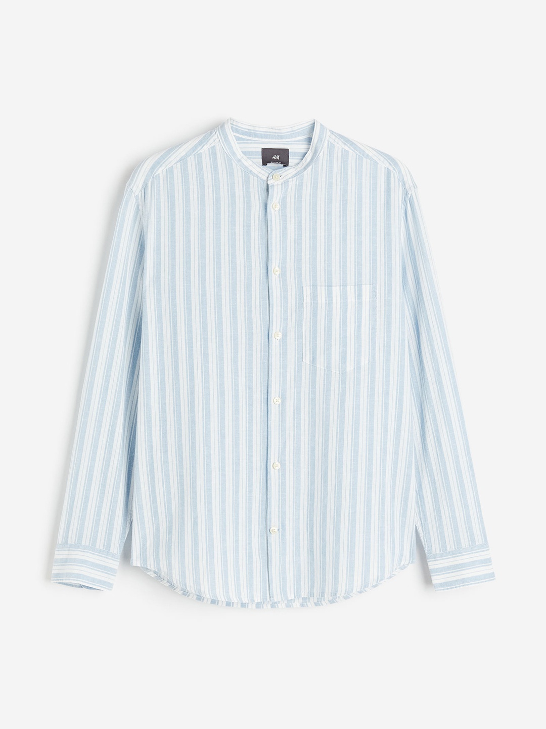 

H&M Men Regular Fit Linen-Blend Grandad Shirt, Blue