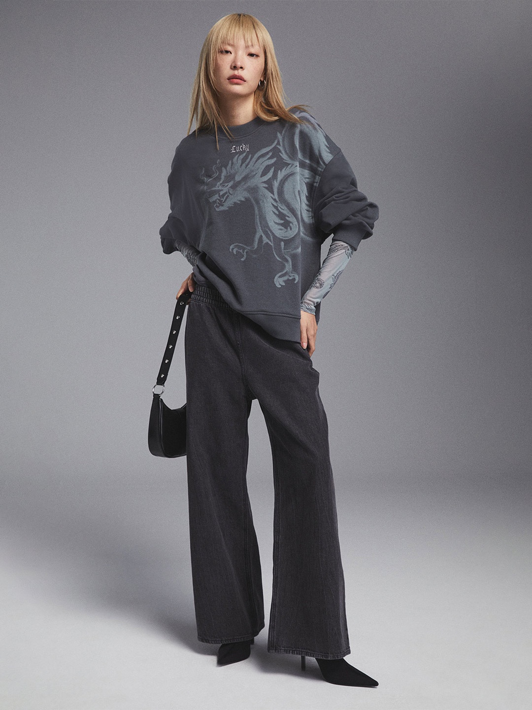 

H&M Oversized Motif-Detail Sweatshirt, Grey