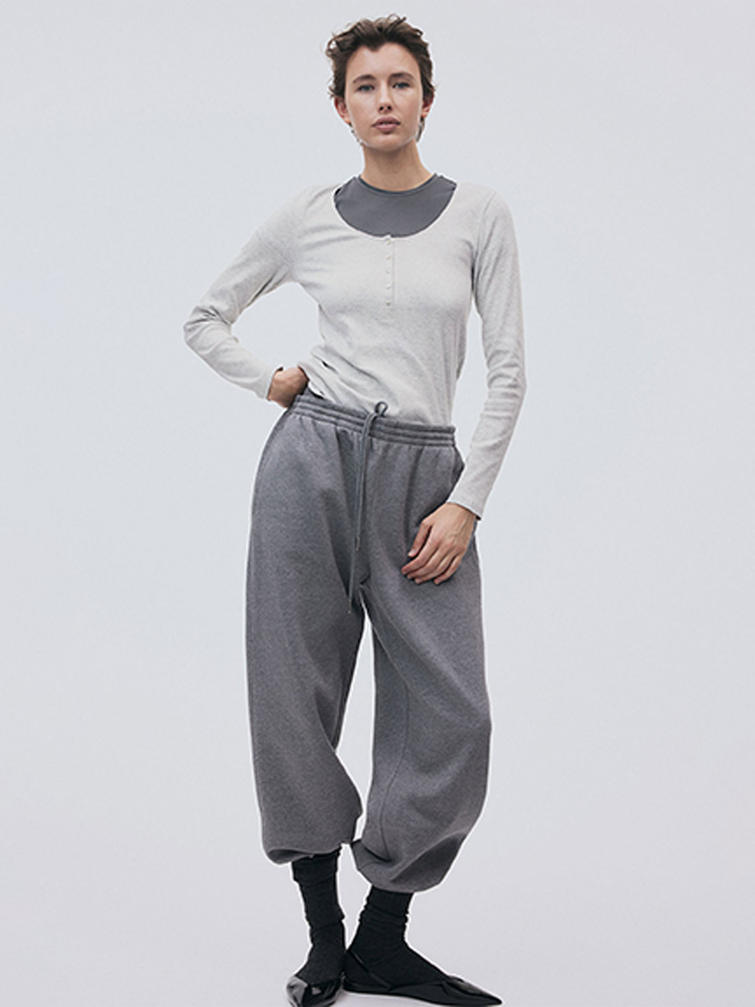 

H&M Women Ribbed Henley top, Grey