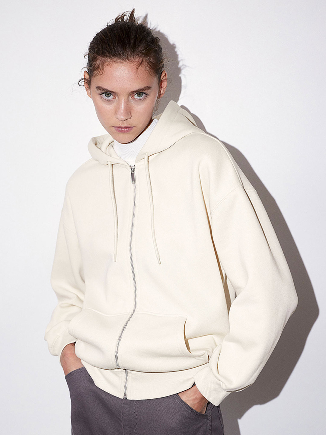 

H&M Oversized Zip-Through Hoodie, White