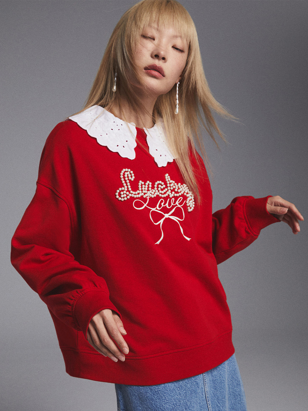 

H&M Oversized Motif-Detail Sweatshirt, Red