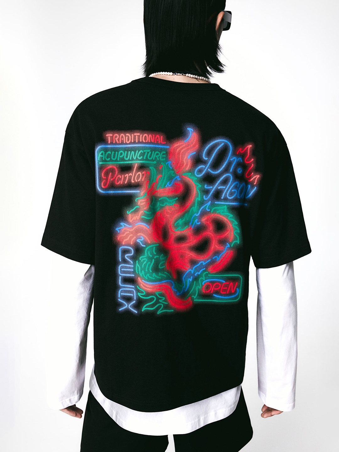

H&M Pure Cotton Loose Fit Printed T-shirt, Black
