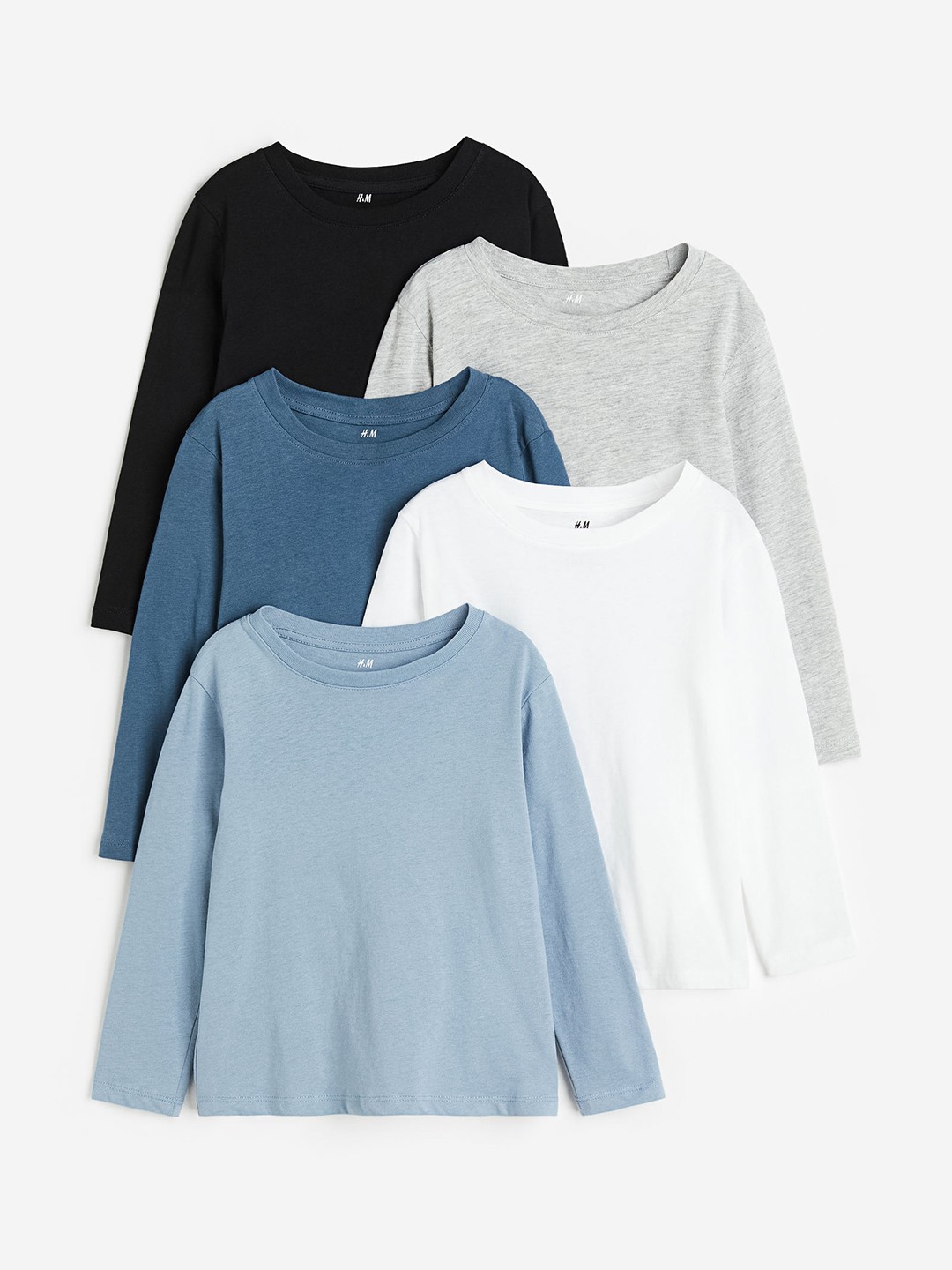 

H&M Boys 5-Pack Long-Sleeved T-shirts, Blue