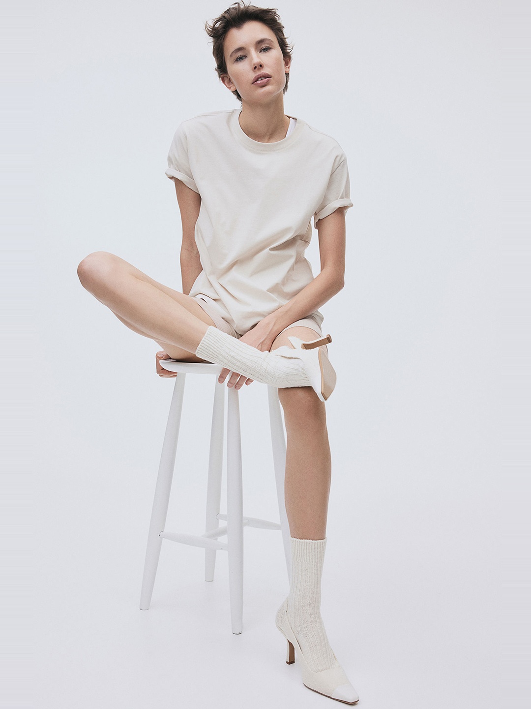 

H&M Short Sleeves Cotton T-Shirt, Beige