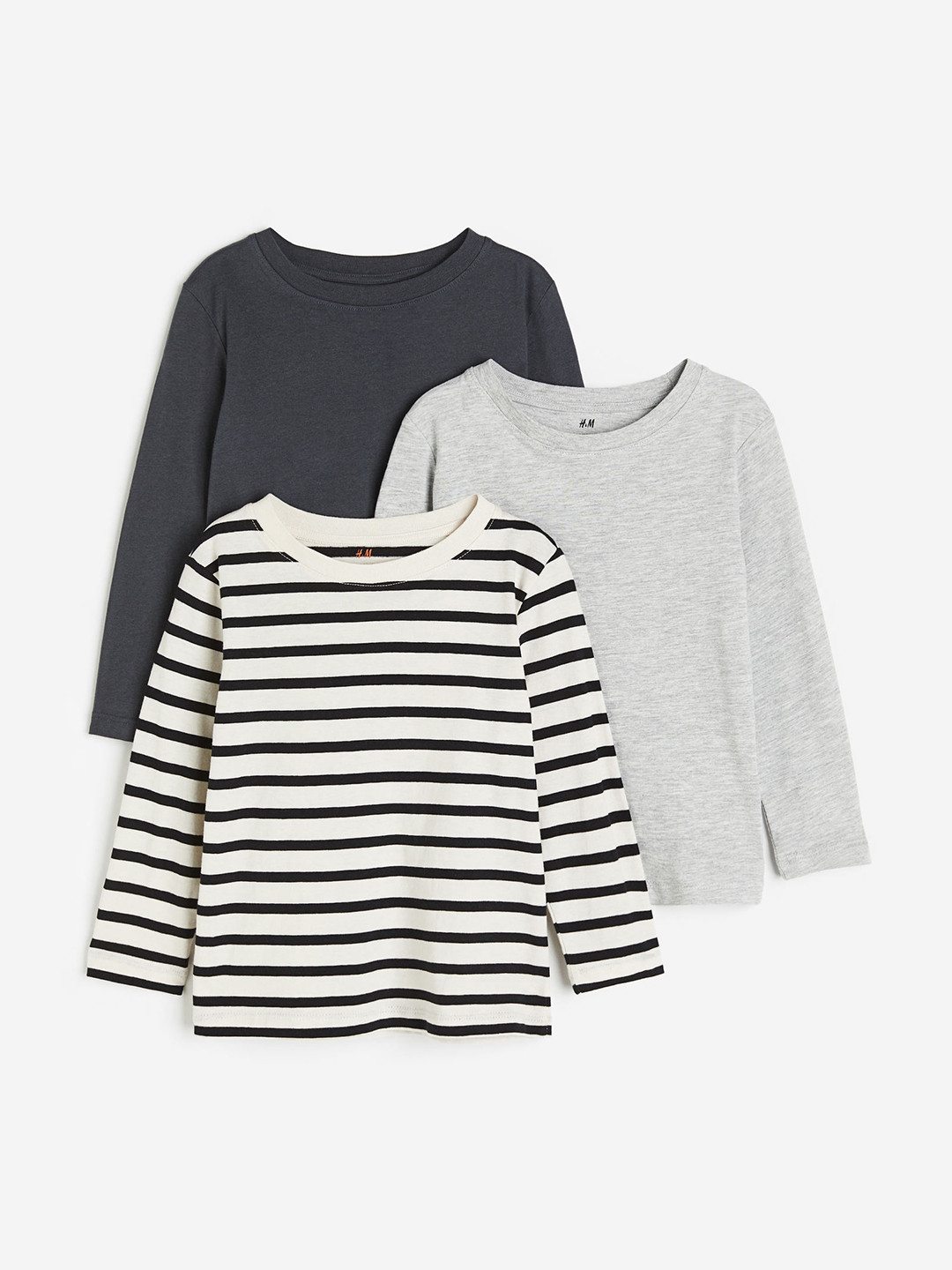 

H&M Boys 3-Pack Long-Sleeved T-Shirts, Grey