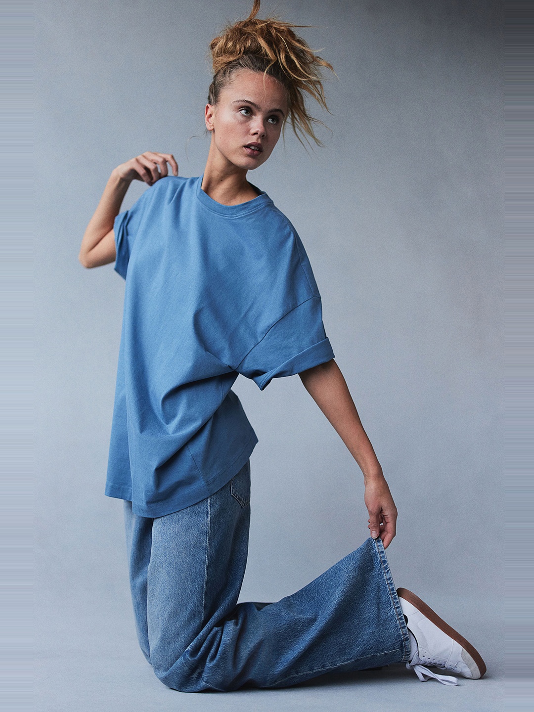 

H&M Pure Cotton Oversized T-shirt, Blue