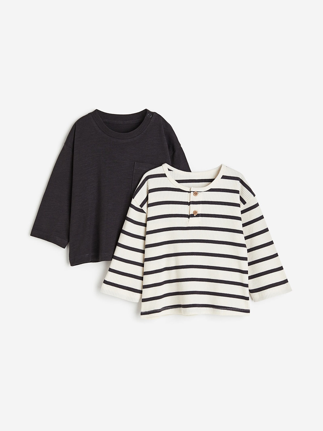 

H&M Boys 2-Pack Cotton Jersey Tops, Grey