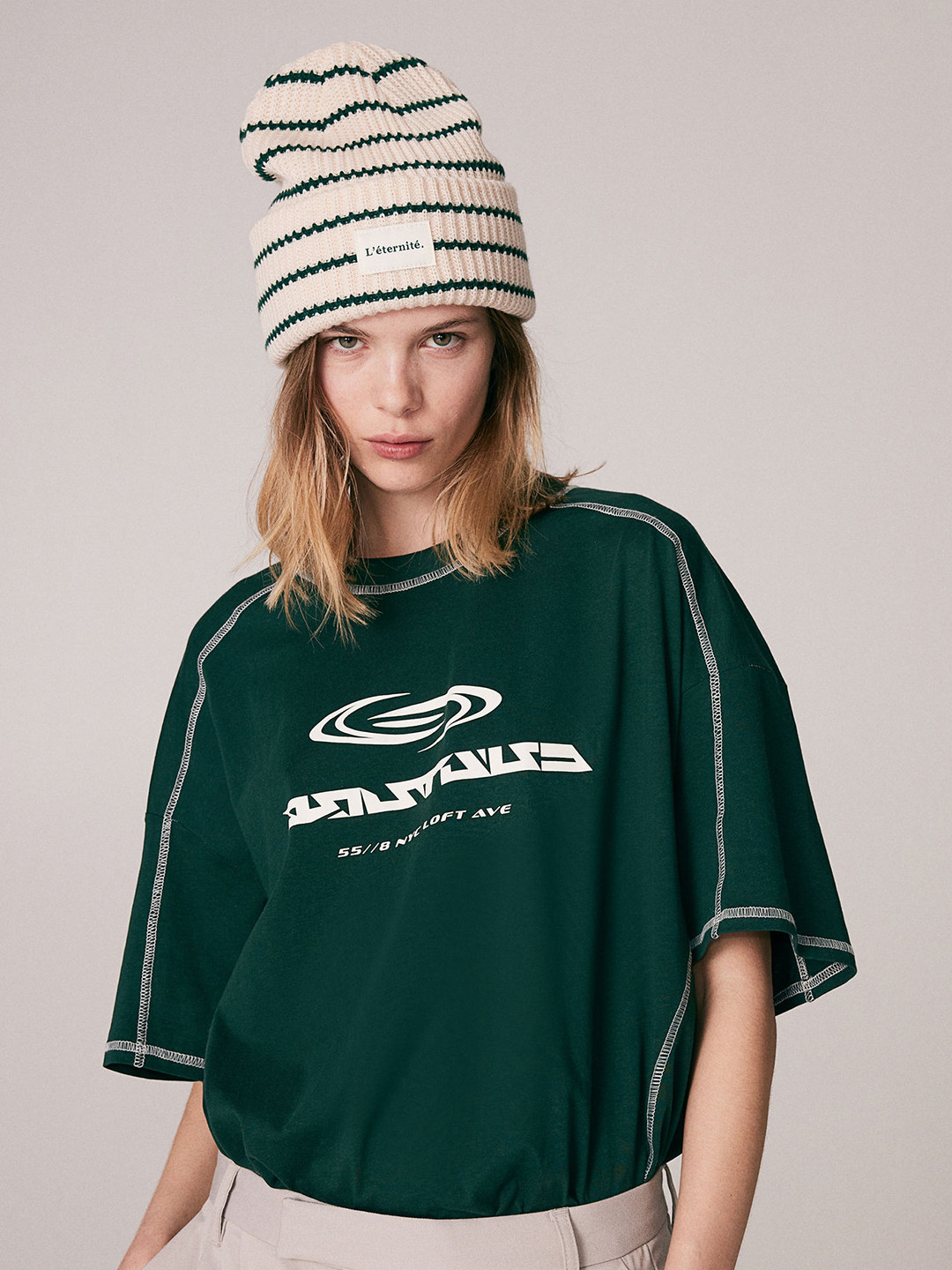 

H&M Oversized Motif-Detail T-Shirt, Green